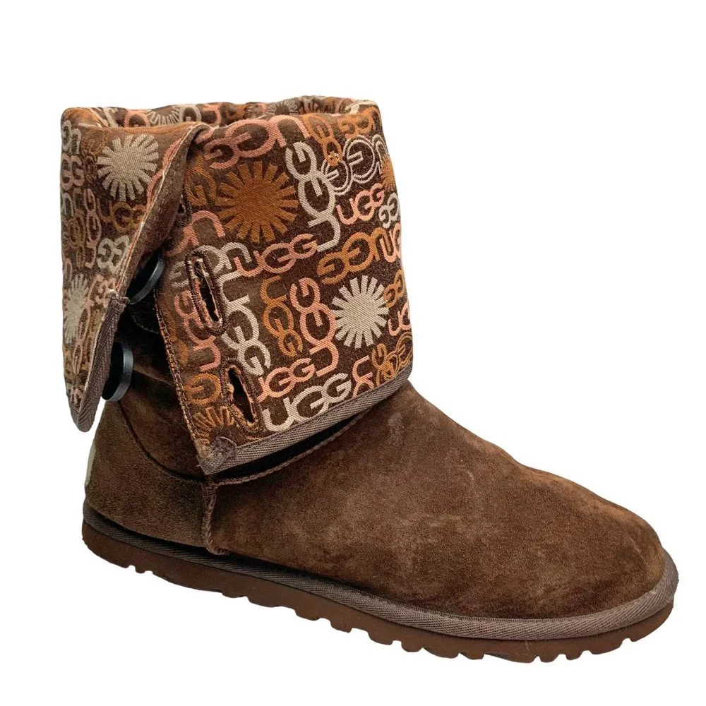 UGG Australia 3387 Lo Pro Fold‎ Over Brown Suede Mid Calf Boots